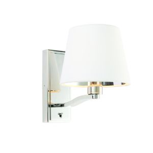 Harvey 1 Light E14 Bright Nickel Switched Wall Light C/W Faux Silk Vintage White Fabric Shade