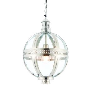 Vienne 1 Light E27 Bright Nickel Adjustable Pendant With Spherical Clear Glass