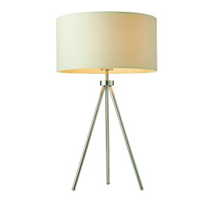 Tri 1 Light E27 Polished Chrome Tripod Table Lamp With Inline Switch C/W Ivory Fabric Shade
