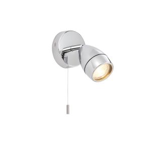 Porto 1 Light GU10 Polished Chrome IP44 Bathroom Wall Light With Pull Cord Switch