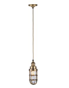Elcot 1 Light E27 Burnished Brass Adjustable Cast Industrial Pendant With Clear Glass Shade