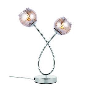 Aerith 2 Light G9 Polished Chrome Table Lamp With Touch On/Off Switch & With Smoked Mirror Glass With Internal Wire Mesh