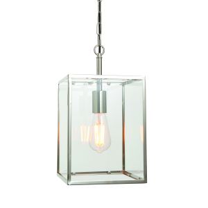 Hadden 1 Light E27 Bright Nickel Adjustable Pendant Metal Frame With Clear Glass Panels