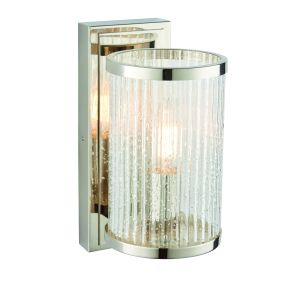 Easton 1 Light E14 Bright Nickel Wall Light With Clear Ribbed Glass Shades With Bubble Details