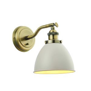 Franklin 1 Light E27 Antique Brass Wall Light With Toggle Switch & With Vintage Stone Colour Paint Shade