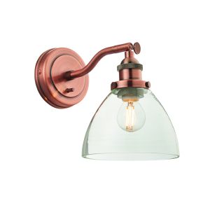 Hansen 1 Light E27 Aged Copper Wall Light With Toggle Switch & With Clear Glass Shade