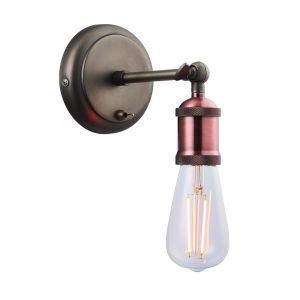 Hal 1 Light E27 Aged Pewter & Aged Copper Wall Light With Toggle Switch And Adjustable Heads