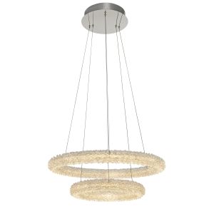Neve 2 Light 48W 3880lm LED Integrated Chrome Round 2 Tier Adjustable Pendant With Over 5000 Faceted Crystals