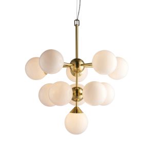 Oscar 11 Light G9 Brushed Brass Adjustable Pendant With Gloss Opal Glass Shades