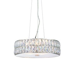 Verina 5 Light 25W Integraed LED 3000K, 1500lm Polished Chrome Adjustable Pendant With Clear Crystals