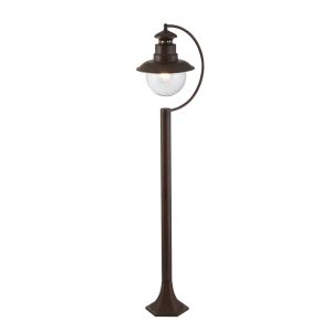 Station 1 Light Outdoor IP44 1100mm Post Light In Rustic Brown With Clear Acrylic Globe
