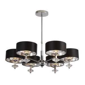 Searchlight 7656-6CC New Milas 6 Light Pendant Polished Chrome With Black Shades/Silver Inner Finish