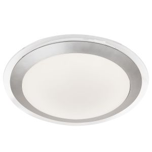 Bathroom LED IP44 Flush, Clear & Silver, White Shade