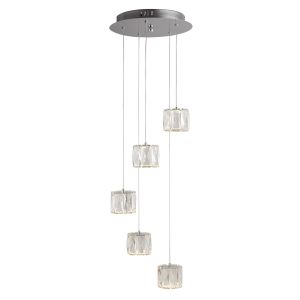 Maxim LED 5 Light Octagon Ceiling Multi-Drop, Clear Crystal Trim, Crushed Ice Deco