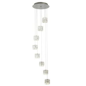 Dimmable Maxim LED 8 Light Octagon Ceiling Multi-Drop, Clear Crystal Trim, Crushed Ice Deco