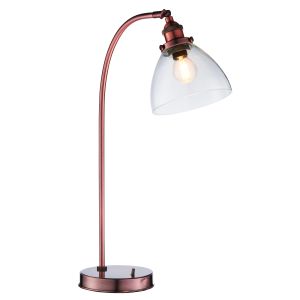 Hansen 1 Light E27 Aged Copper Adjustable Table Lamp With Toggle Switch C/W Clear Glass Shade