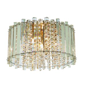 Hanna 4 Light G9 Polished Chrome Flush Fitting Filled With Faceted Glass Droplets & K5 Reflective Clear Crystals