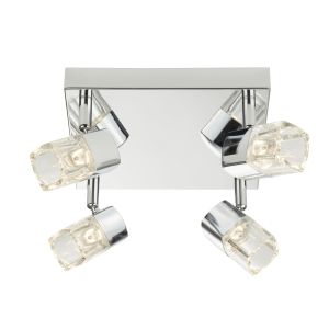 LED Blocs - 4 Light Spotlight Square, Chrome, Clear Glass (Ice Cube)