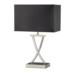 Club Table Lamp, Satin Silver, Black Rectangle Shade