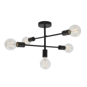 Studio 5 Light E27 Matt Black Painted Semi-Flush Ceiling Light