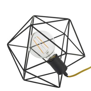 Icosa 1 Light E27 Matt Black Painted Finish Geometric Style Table Lamp With Contrasting Yellow Fabric Flex