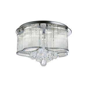 Dimmable Mela LED Ceiling Flush, Clear Glass Trim, Clear Crystal Drops