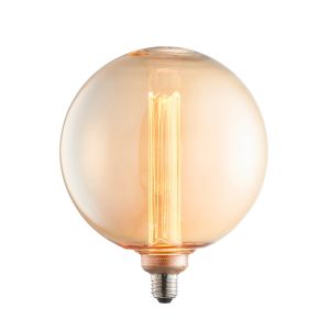 Globe E27 2.8W 120lm LED 200mm Diameter Bulb In Amber Tinted Glass Featuring An Internal Etched Acylic Cylinder