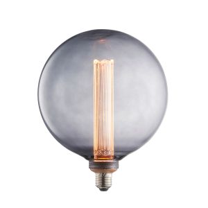 Globe E27 2.8W 120lm LED 200mm Diameter Bulb In Smoked Glass Featuring An Internal Etched Acylic Cylinder