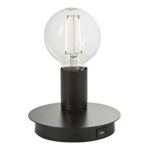 Joshua 1 Light E27 Matt Black Painted Switched Table & Wall Lamp With Integrated USB Socket