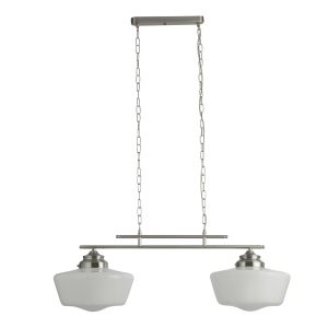 School House 2 Light Satin Silver Pendant With Opal Glass