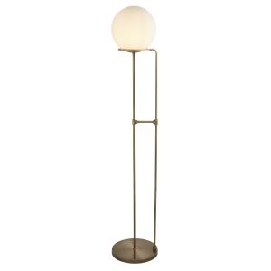 Sphere 1 Light Floor Lamp, Antique Brass, Opal White Glass Shade