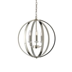 Ritz 3 Light E14 Bright Nickel Finish Pendant Encrusted With Thousands Of Clear Faceted Reflective Detail
