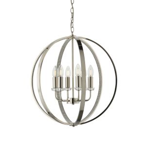 Ritz 6 Light E14 Bright Nickel Finish Pendant Encrusted With Thousands Of Clear Faceted Reflective Detail
