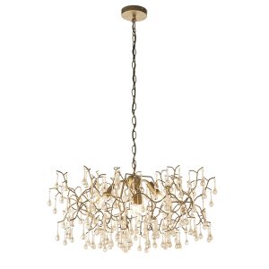 Munari 4 Light E14 Aged Gold Branch Adjustable Chandelier With Champagne Lustre Glass Teardrops