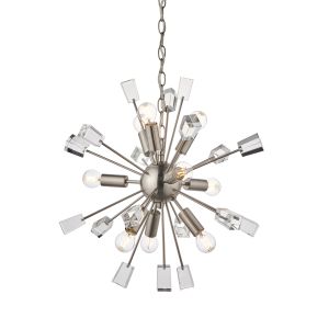 Miro 9 Light E14 Satin Nickel With Clear Crystal Adorned Rods Adjustable Pendant