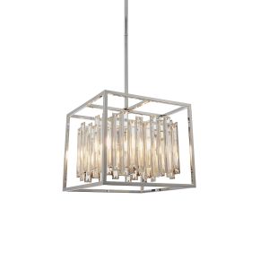 Acadia 4 Light E14 Chrome Pendant With Clear Bevelled Glass Crystal Details