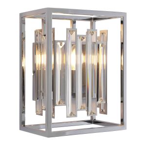 Acadia 1 Light E14 Chrome Wall Light With Clear Bevelled Glass Crystal Details