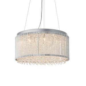 Galina 12 Light G9 Chrome Round Pendant With Decorative twisted Chrome Rods & K9 Reflective Clear Crystals
