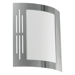 City 1 Light E27 Outdoor IP44 Wall Light Stainless Steel wirh White Plastic Diffuser