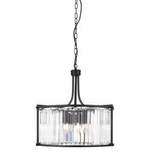 Victoria 5 Light Drum Pendant, Matt Black With Crystal Glass