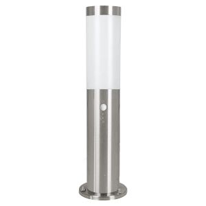 Helsinki 1 Light E27 Outdoor IP44 PIR Sensor Pedestal Stainless Steel With White Plastic Diffuser