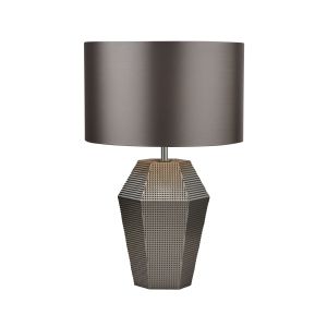 Searchlight 8347SM Single Table Lamp Smoked Glass With Grey Drum Shade Finish