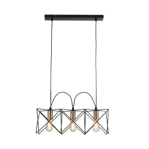 Searchlight 8413-3BK Anthea 3 Light Pendant Black Frame With Copper Detail Finish