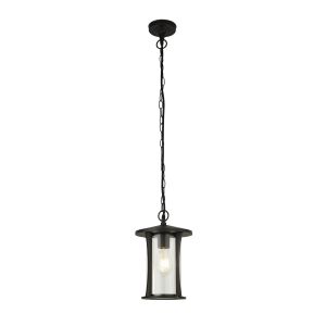 Pagoda 1 Light Outdoor Pendant In Black With Clear Glass
