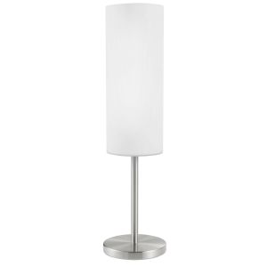 Troy 1 Light E27 Satin Nickel Table Lamp With Glass Opal Matt Shade With Inline Switch