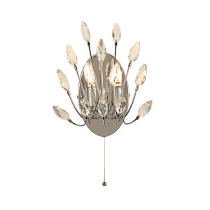 Peacock 2 Light G9 Wall Light Crystal With Metal And Pull Cord switch