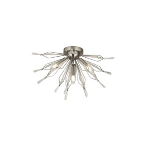 Searchlight 8633-3SS Starburst 3 Light Semi Flush Satin Silver With Clear Glass Bead detail Finish