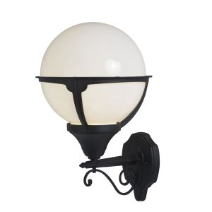 Orb Lantern Outdoor 1 Light Wall Light, Black/Round Opal Shade
