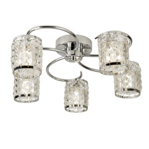 Royal 5 Light Flush. Chrome With Crystal Glass