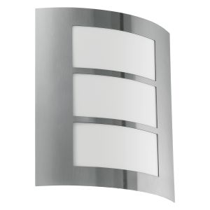 City 1 Light E27 Outdoor IP44 Wall Light Stainless Steel With White Diffuser